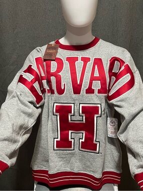 Mitchell & Ness Grey Crewneck Sweatshirt with Crimson Harvard Logo